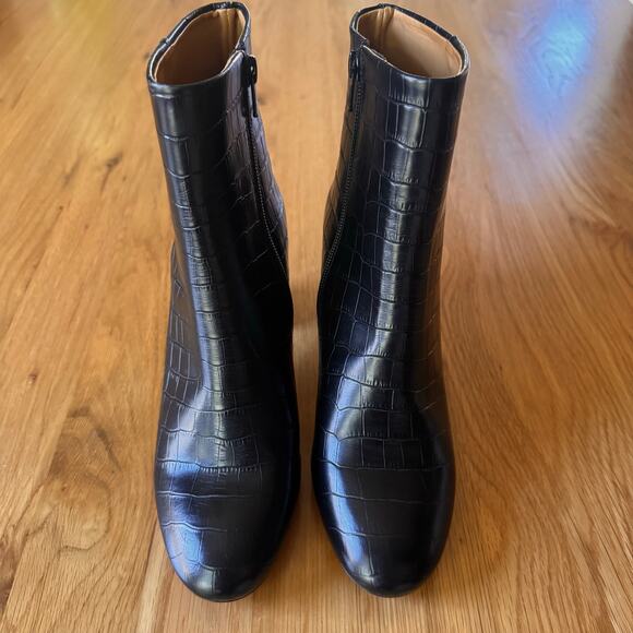Sezane Lea Ankle Leather Boots in Black Crocodile Size 39 US 8 - Picture 7 of 14